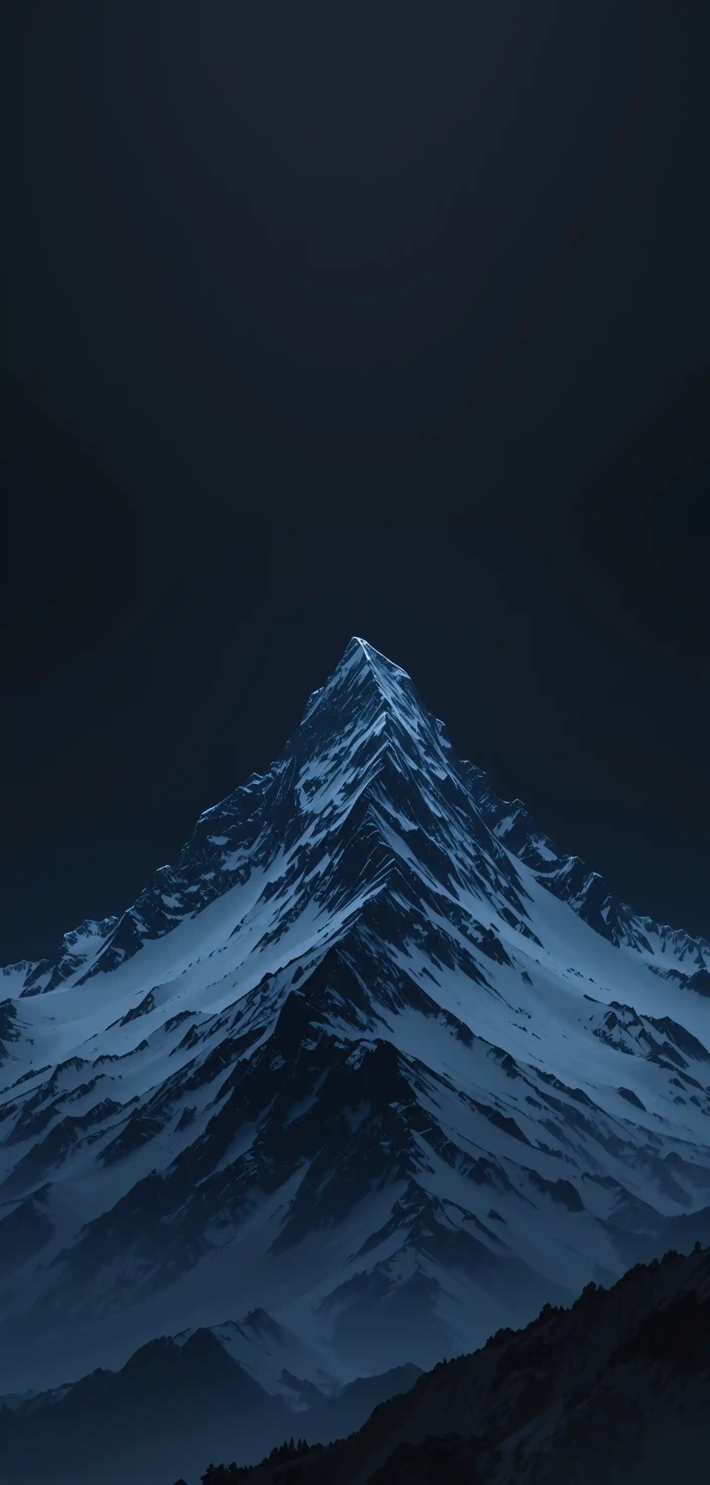 Dark mountain peak rising from a minimalist night sky