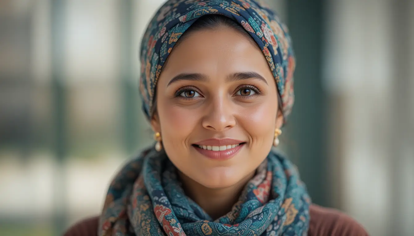 Confident cancer survivor portrait with gentle hopeful smile