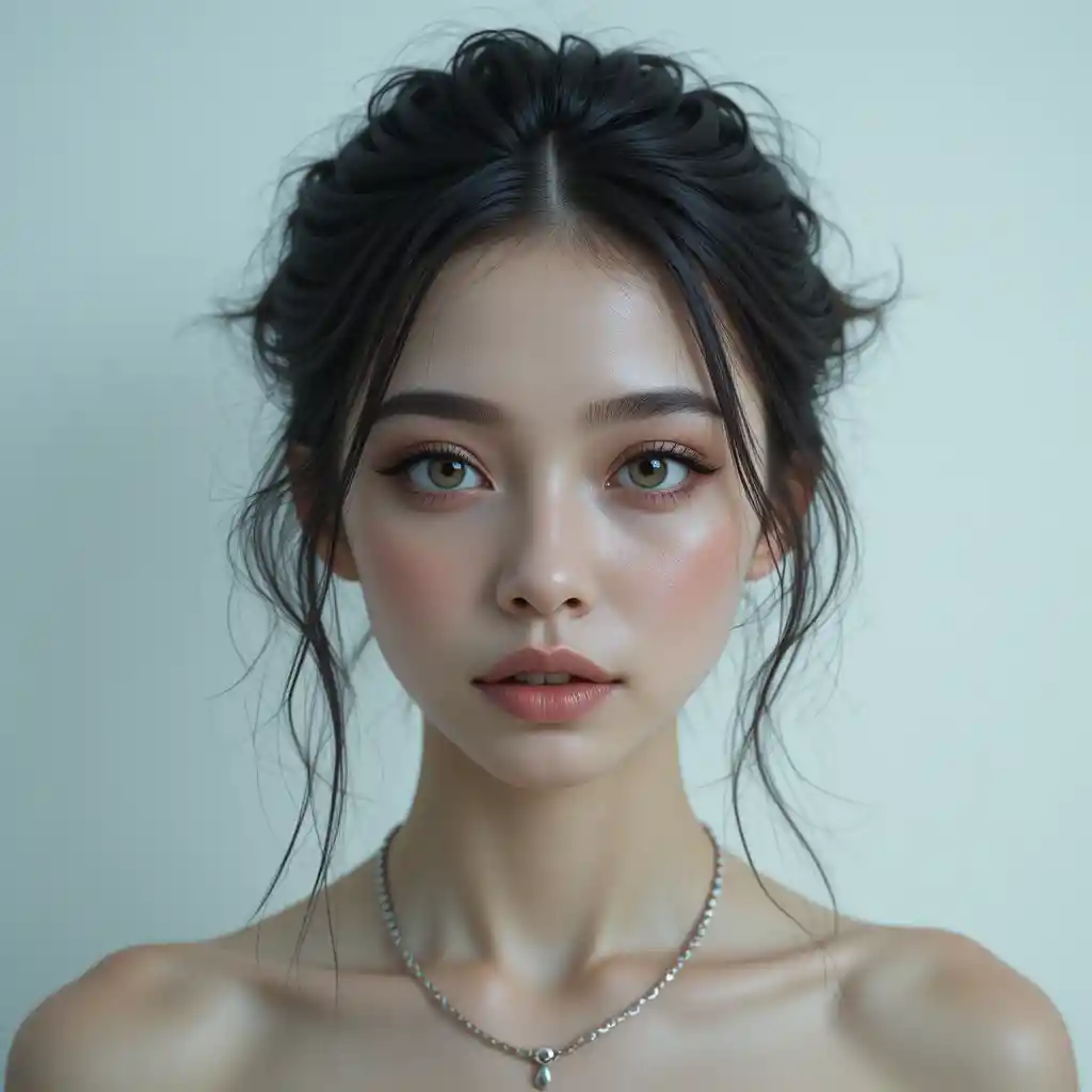 Portrait en gros plan d’une jeune femme pâle aux yeux gris