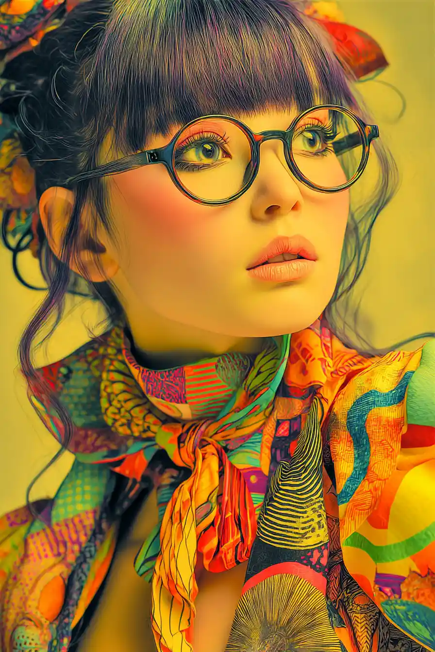 Anime woman in quirky vibrant fashion portrait