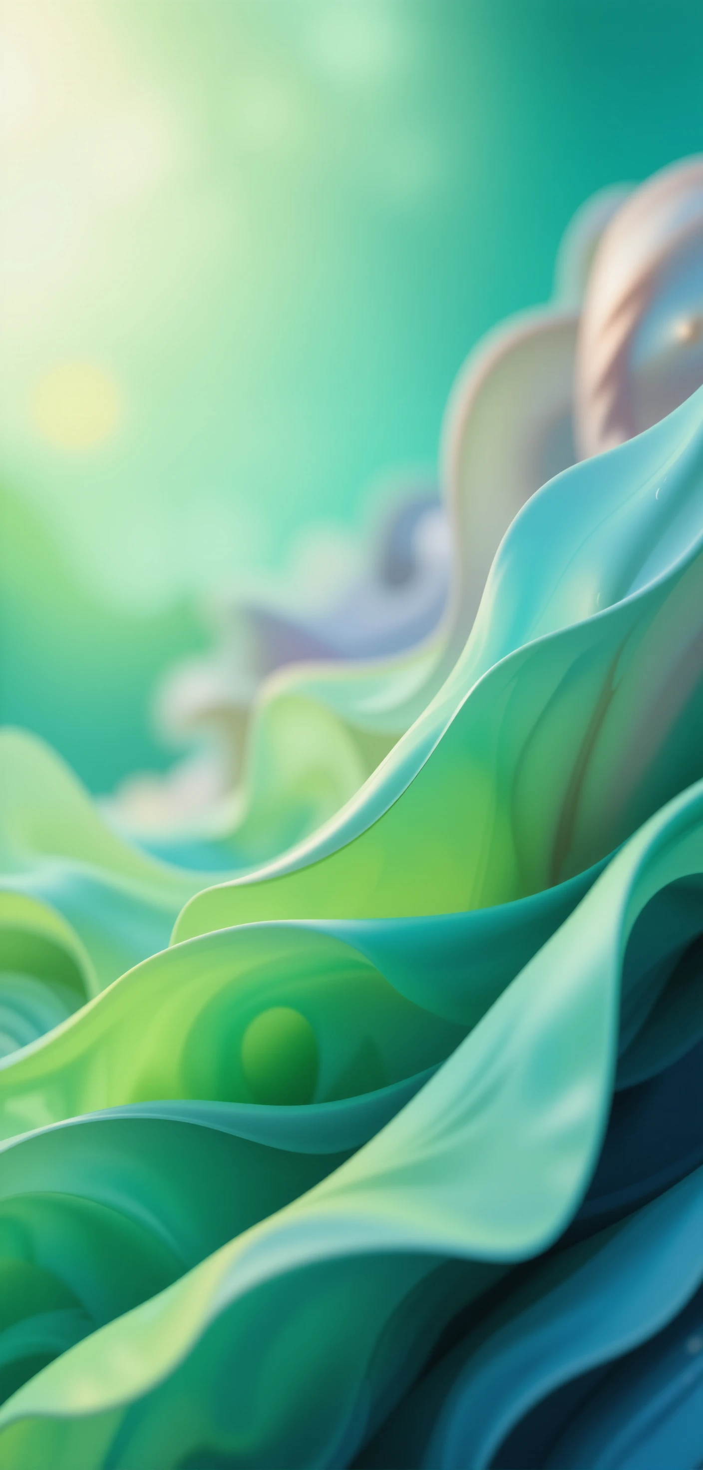 Dreamy abstract organic shapes with neon green gradients