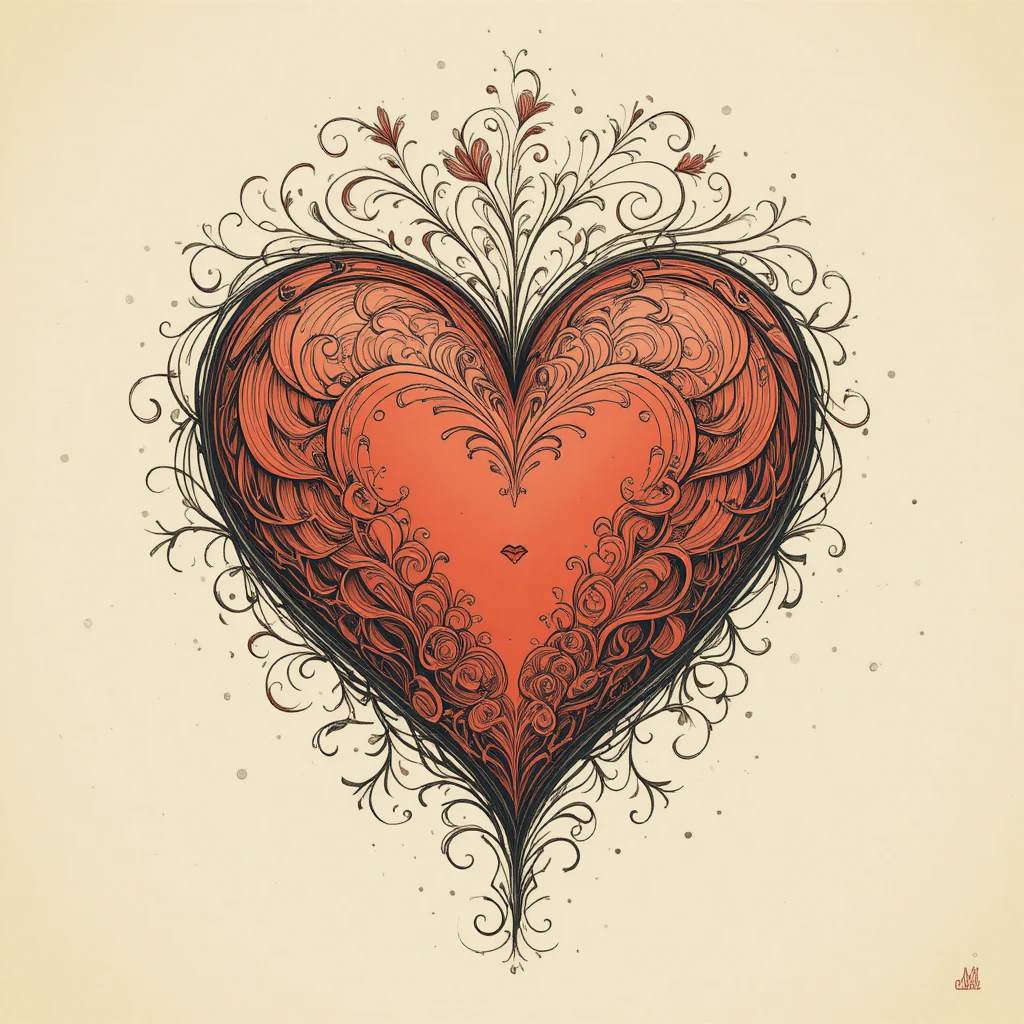 Romantic heart illustration with ornate filigree details