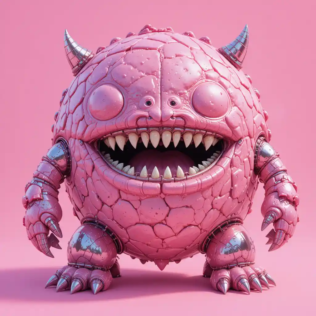 Kawaii pink metal ball monster in candy colored style