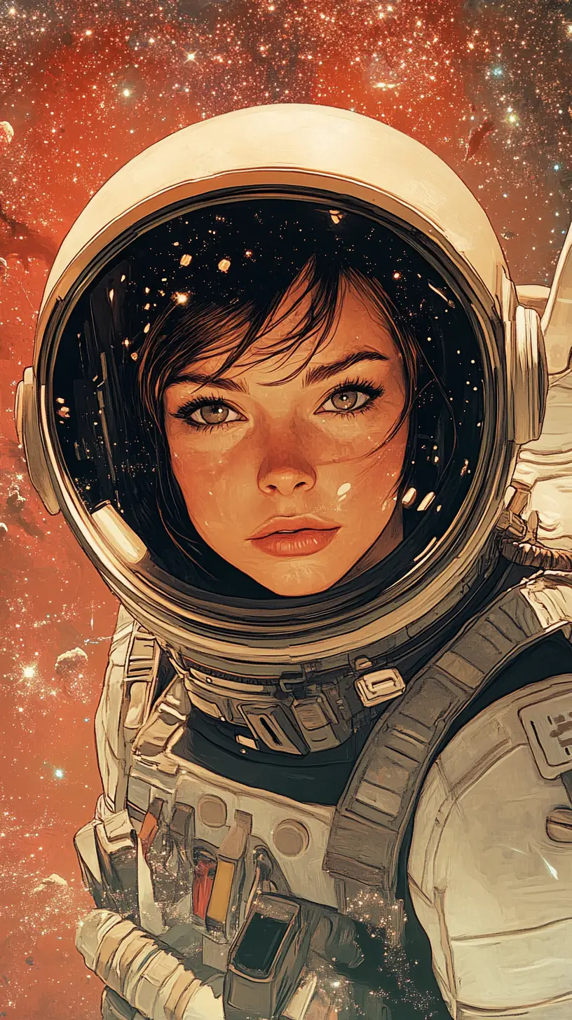 Female Astronaut Floating Alone Above The Martian Surface