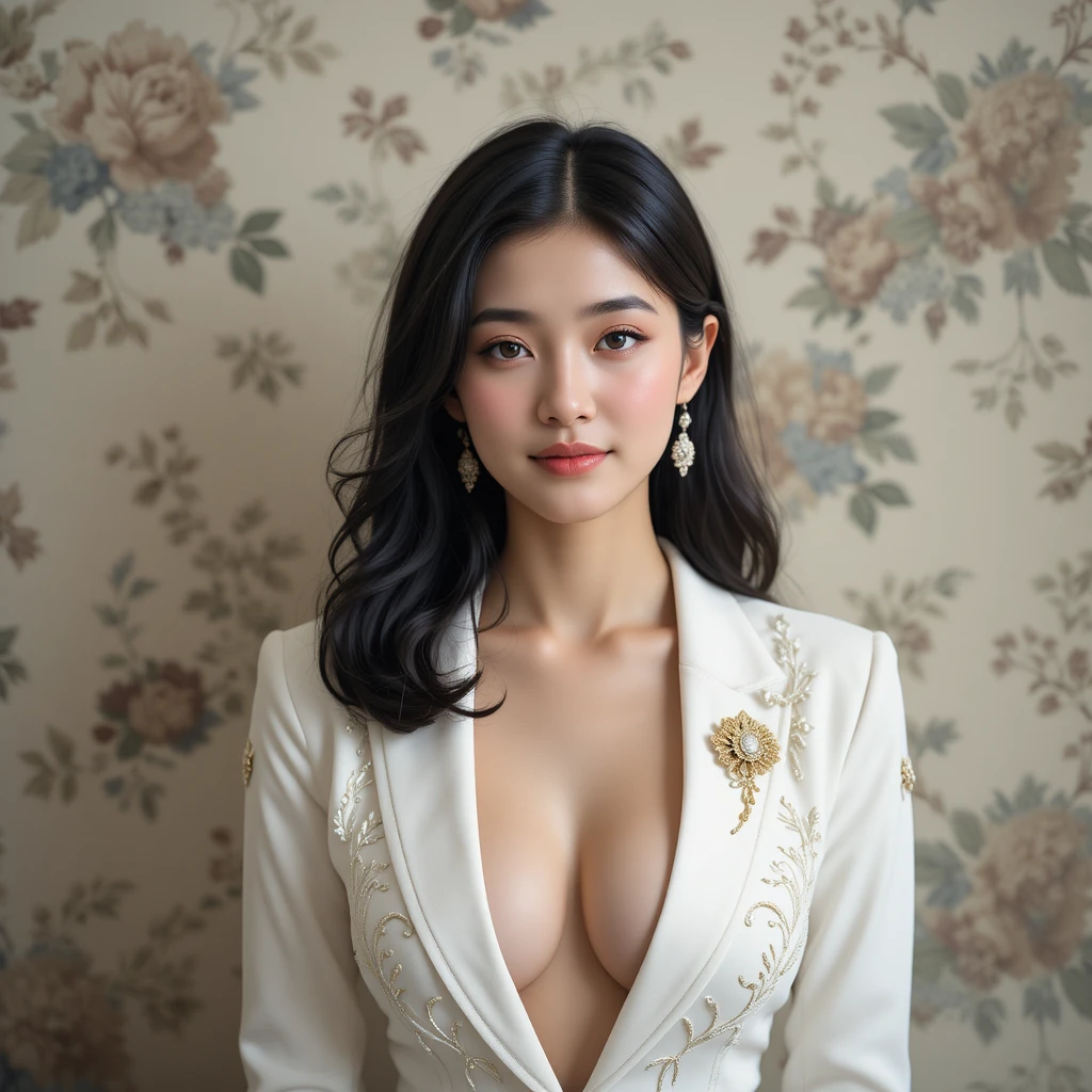 Elegant young Asian woman in white blazer portrait