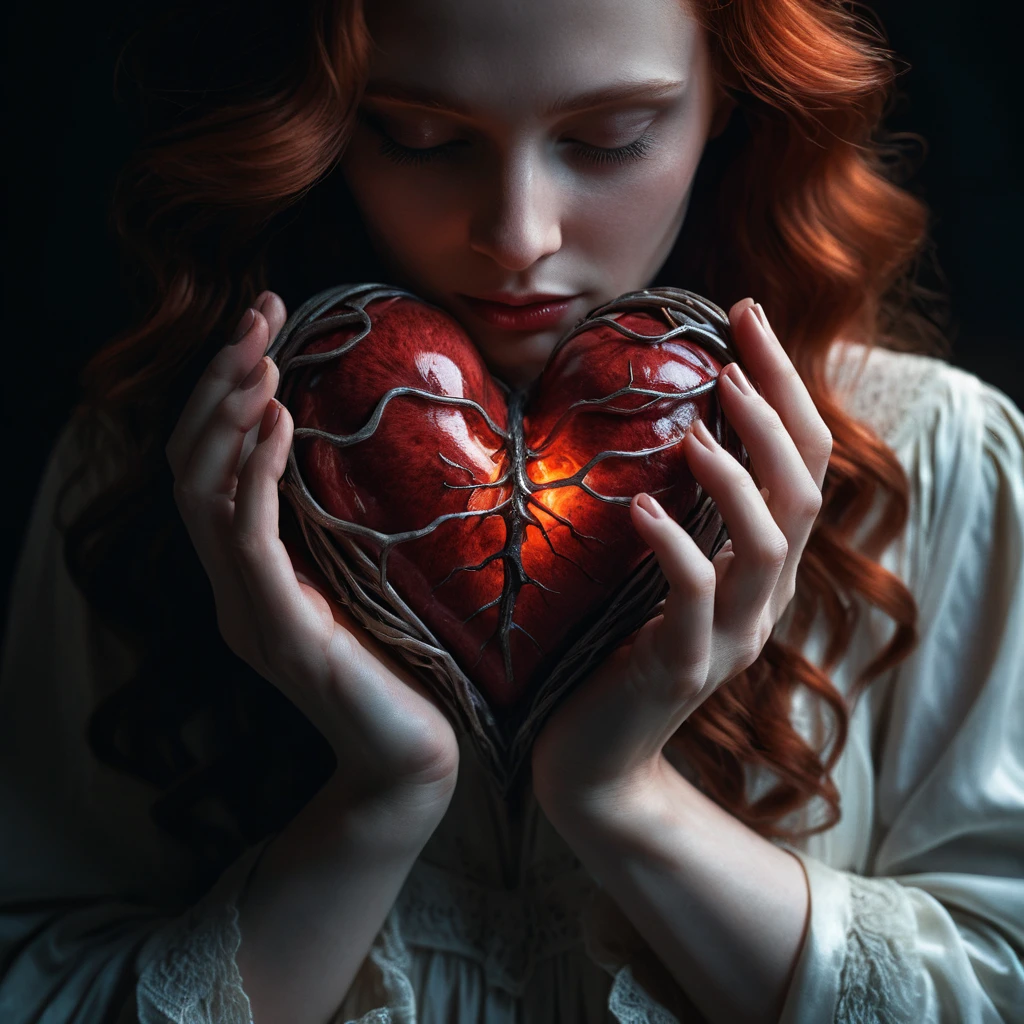 Woman holding a glowing heart in her open hands