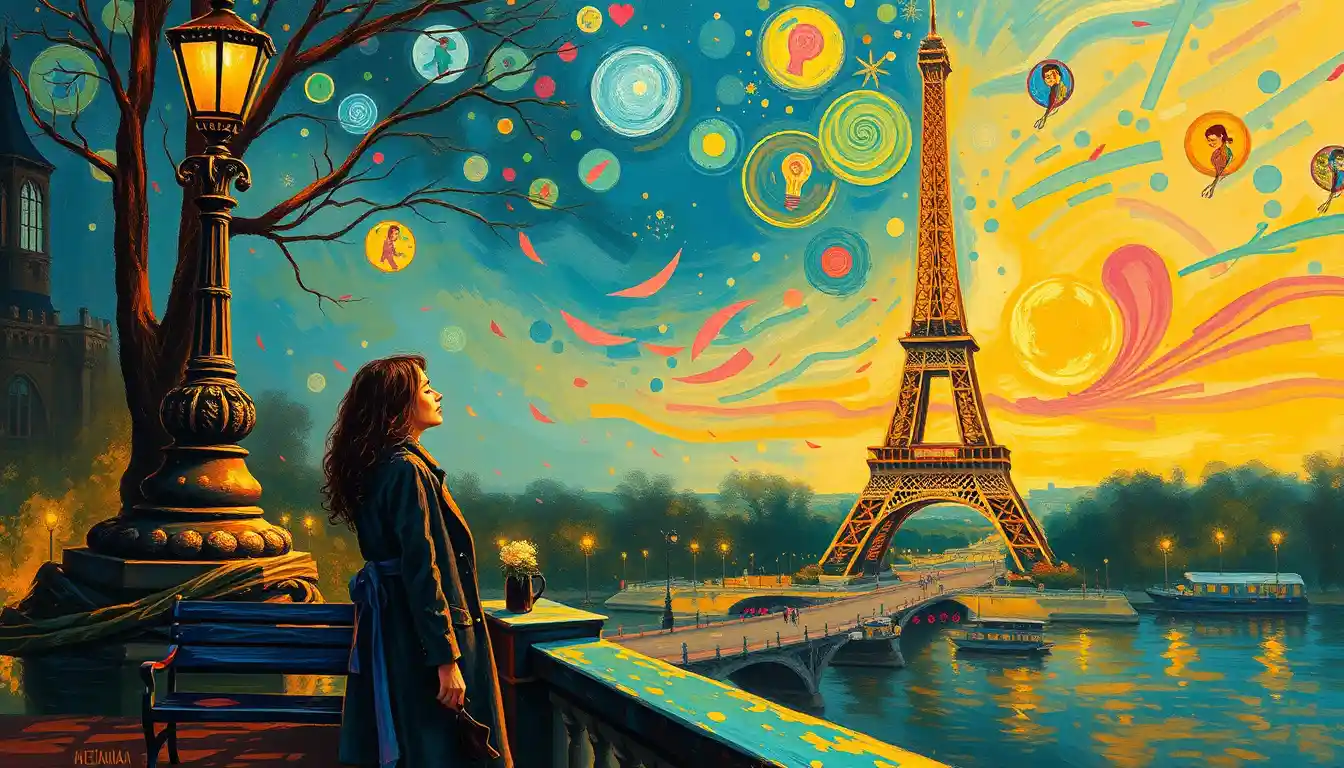 Romantic young poet in Paris beneath the Eiffel Tower