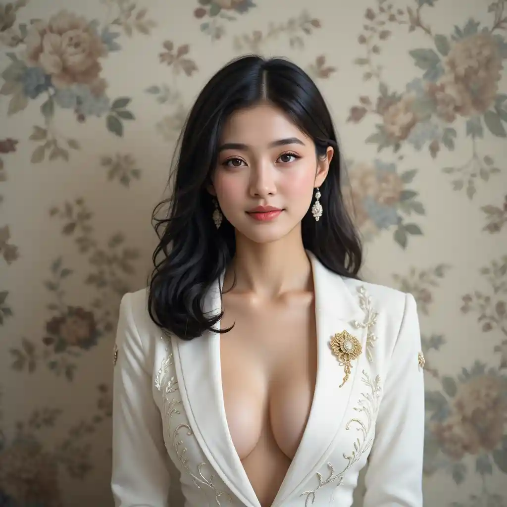 Elegant young Asian woman in white blazer portrait
