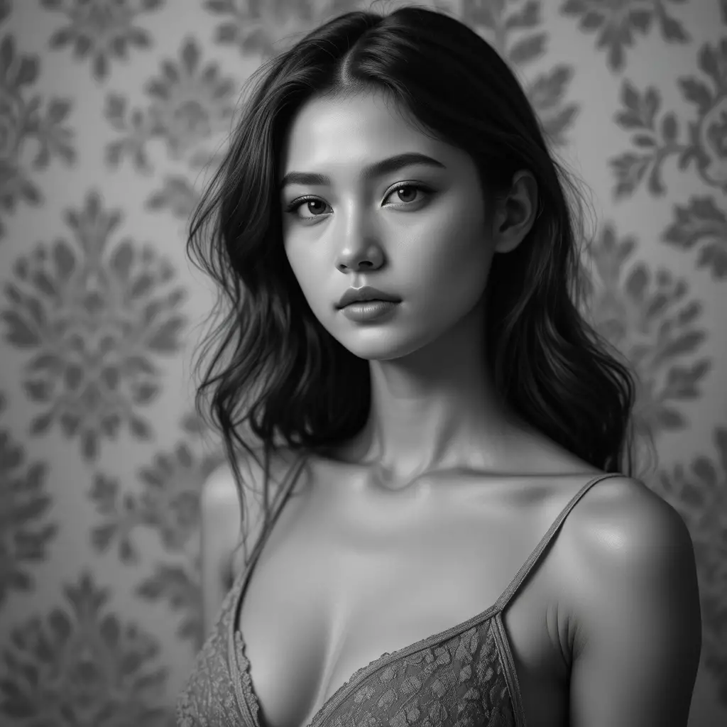 Monochrome close up portrait of a young woman