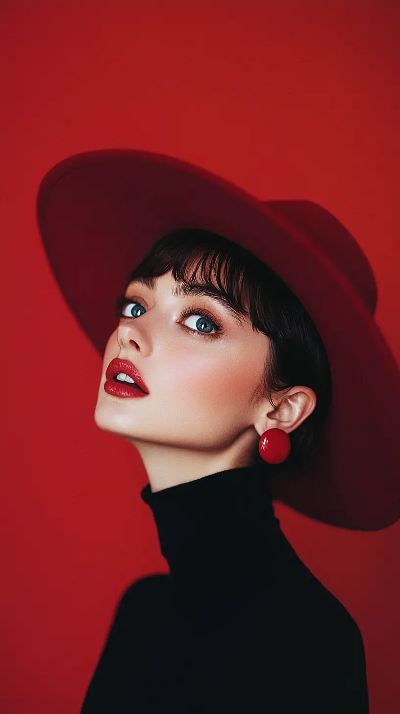 Anime woman in red hat with dramatic close up gaze