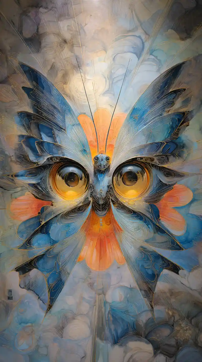 Surreal Butterfly Creature In Psychedelic Mixed Media Artwork