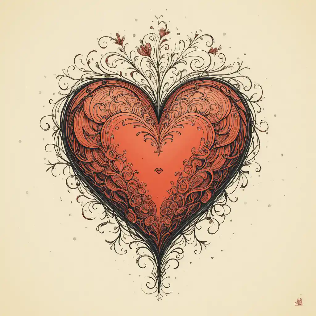 Romantic heart illustration with ornate filigree details