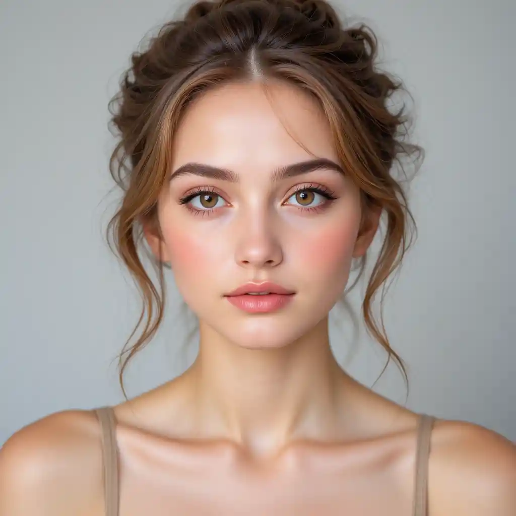 Soft close up portrait of a young woman with hazel eyes