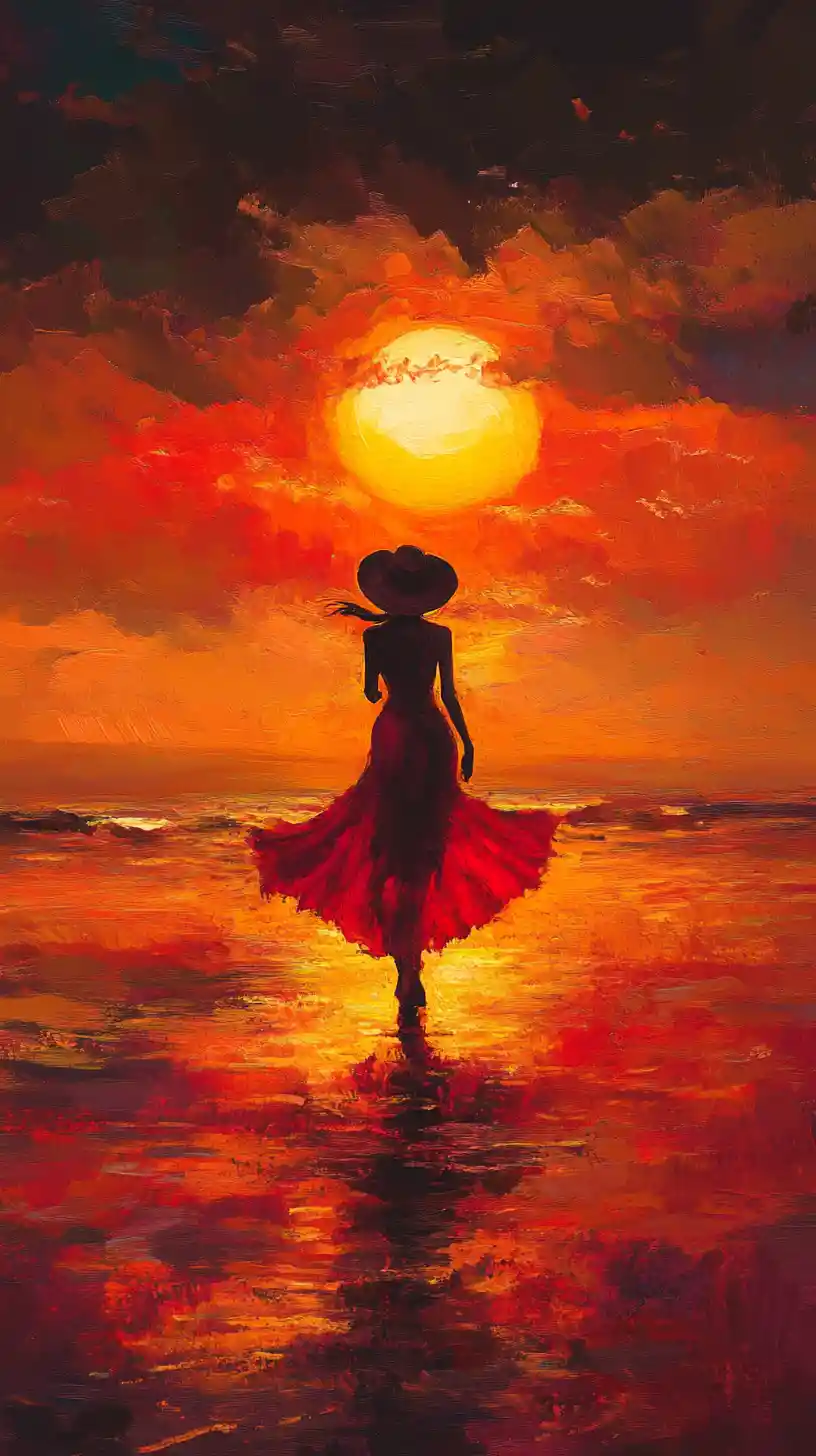 Man walking alone under a romantic spanish sunset sky