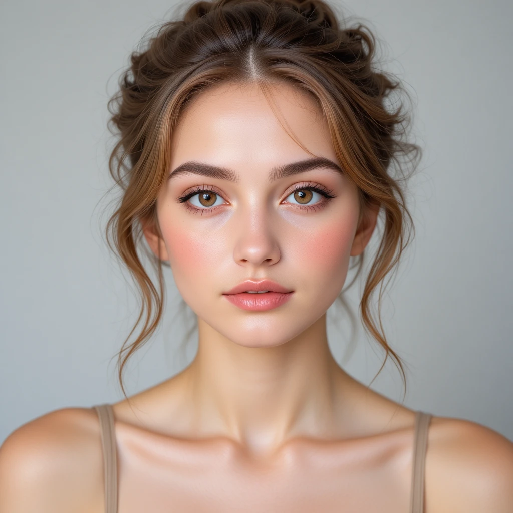 Soft close up portrait of a young woman with hazel eyes