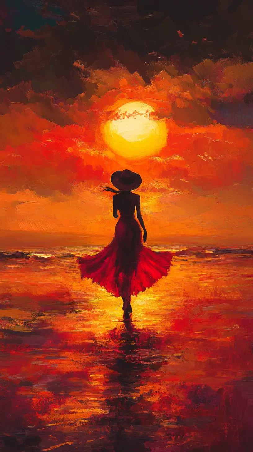 Man walking alone under a romantic spanish sunset sky