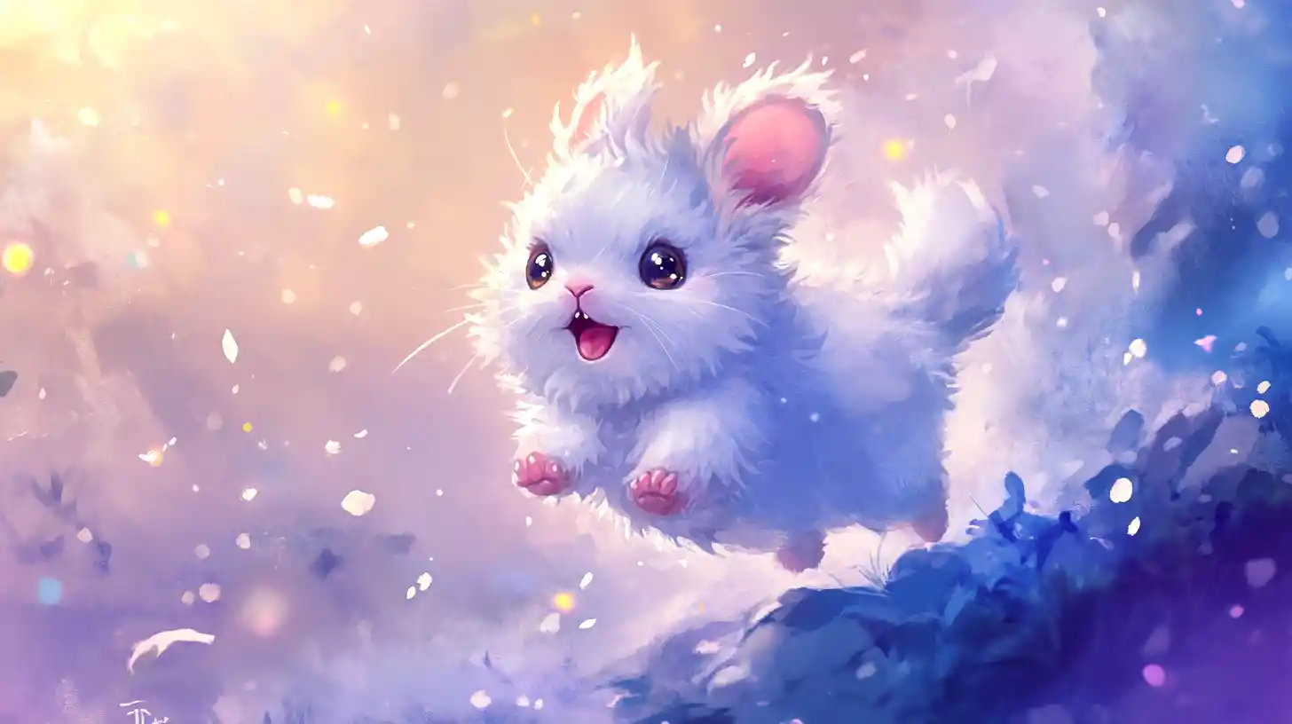 Joyful baby chinchilla in a moonlit watercolor meadow
