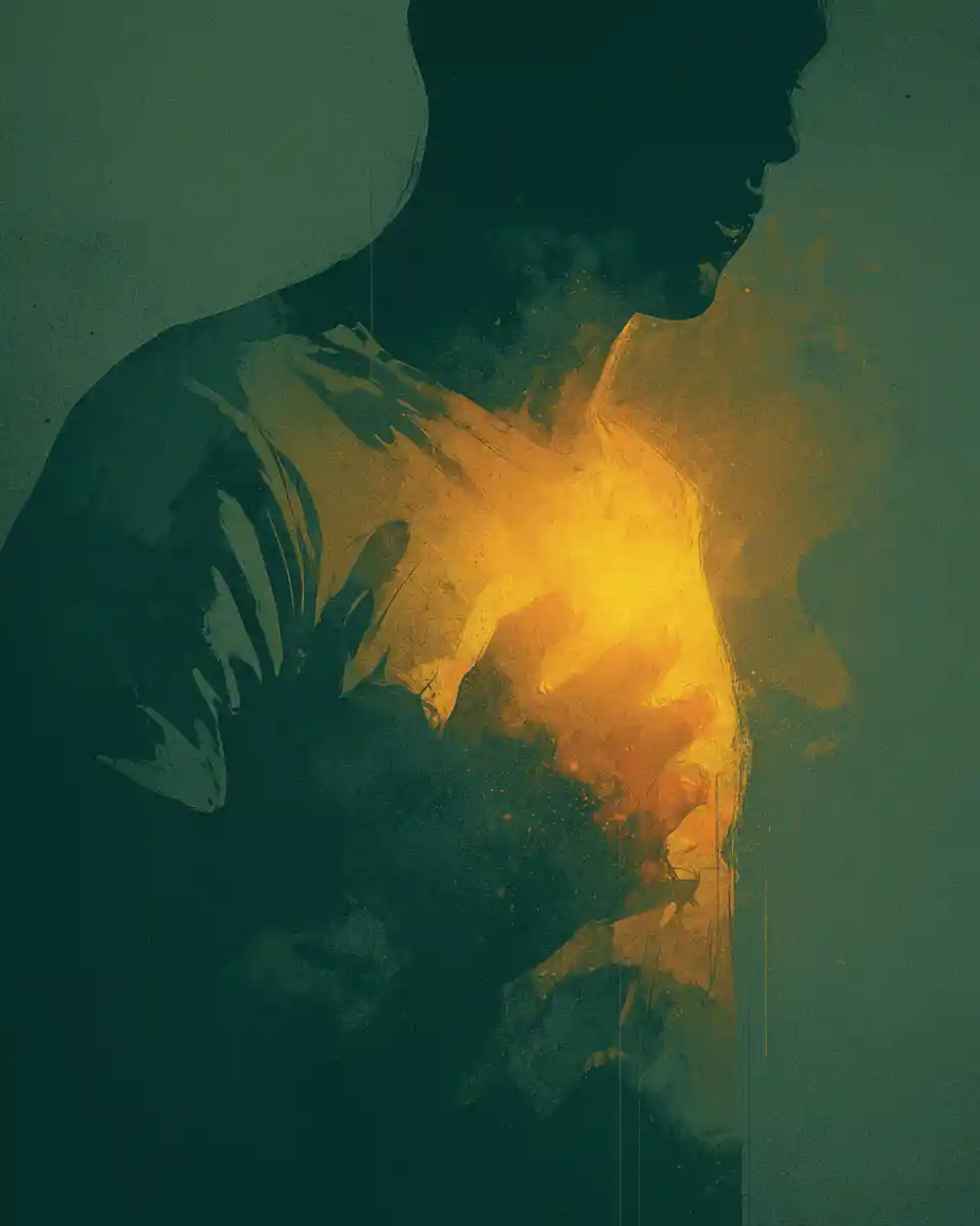 Human torso silhouette with glowing heart like inner light