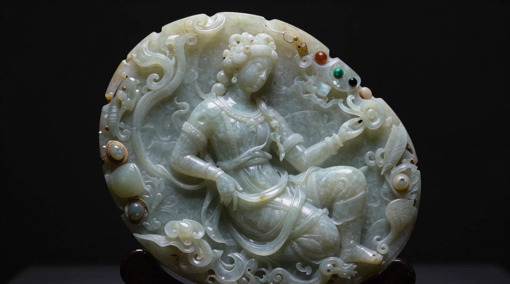 Majestic jade statue with intricate renaissance inspired details