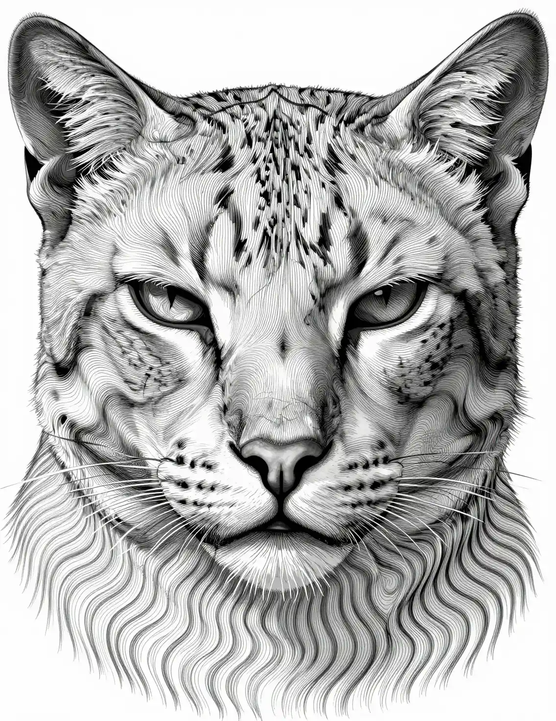 Hypnotic Line Art Cat Face Optical Illusion Portrait