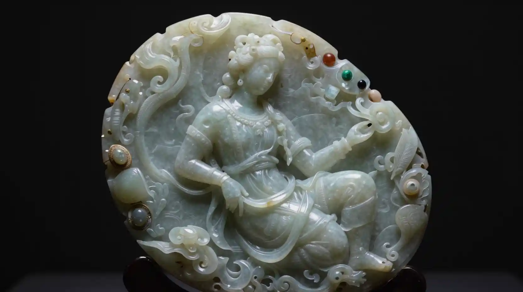 Majestic jade statue with intricate renaissance inspired details