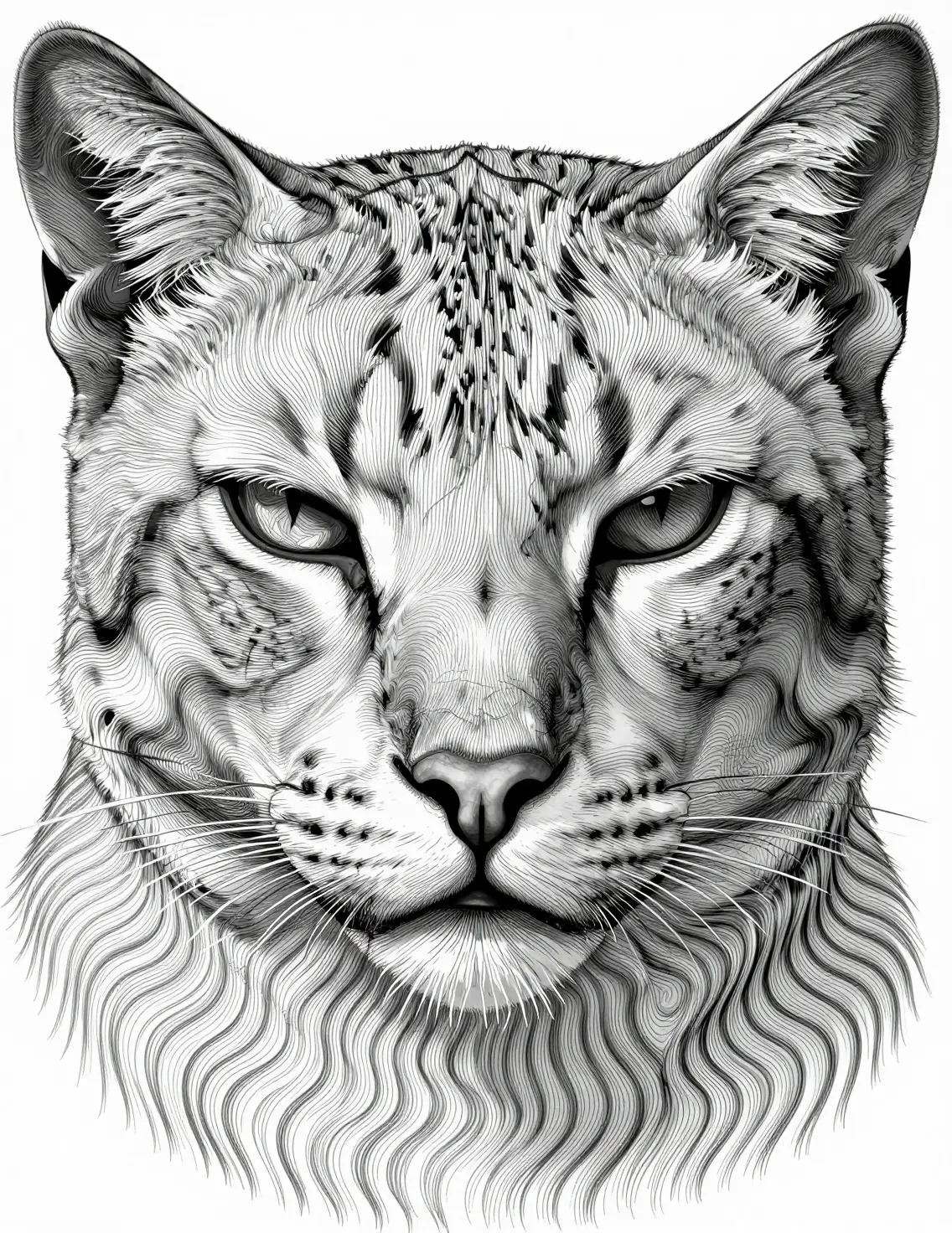 Portrait Hypnotique de Chat en Art Linéaire avec Illusion d’Optique