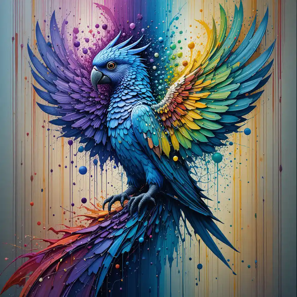Pappagallo surreale che si trasforma in vivaci colori vorticosi