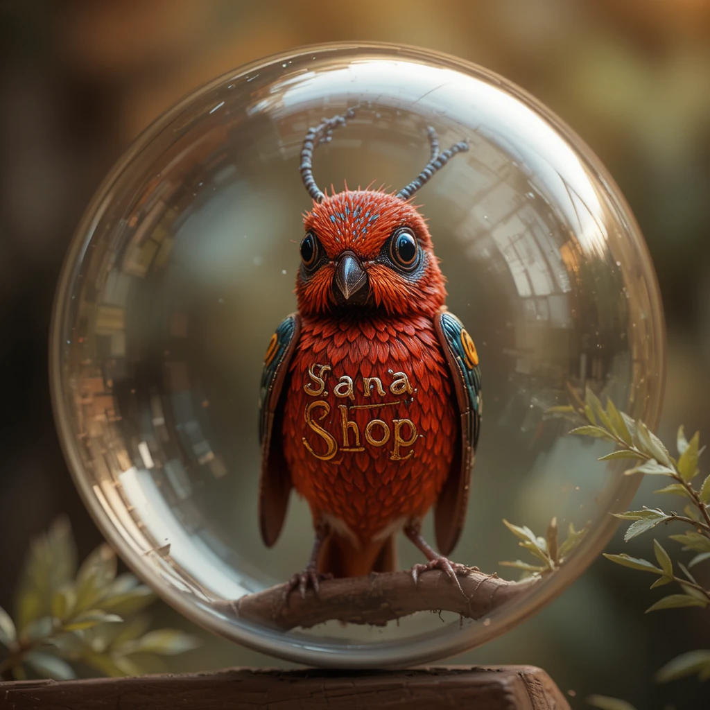 Hummingbird perched on branch inside circular red logo