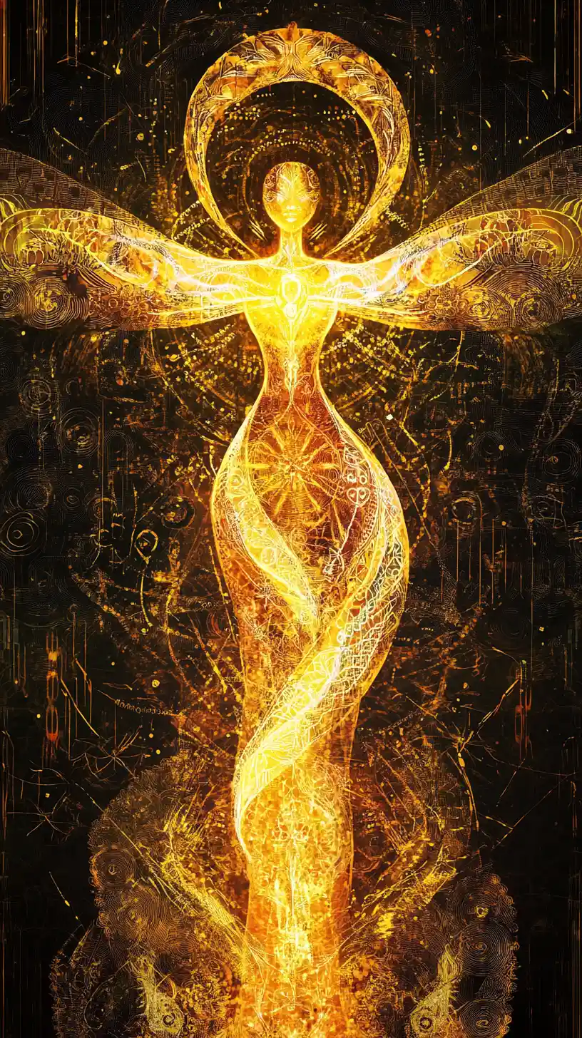 Esprit serpent mystique brillant d’une lumière dorée de lucioles