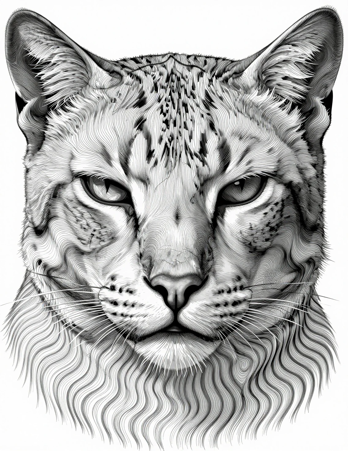 Hypnotic Line Art Cat Face Optical Illusion Portrait