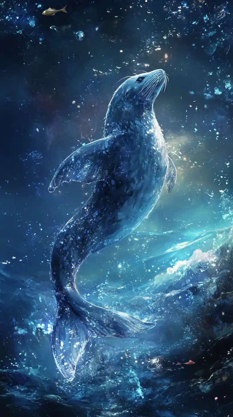 Melancholic selkie between human and seal by the sea