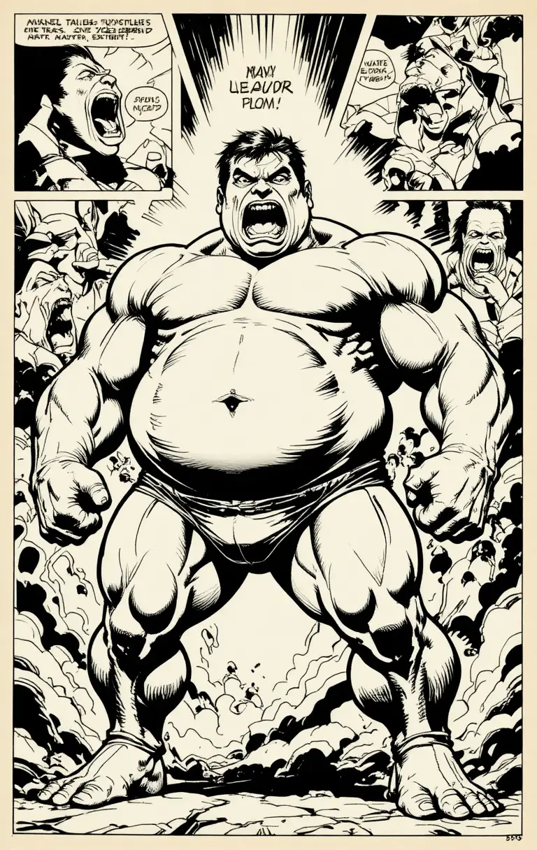 Angry Muscular Man In Retro Comic Book Style Panels