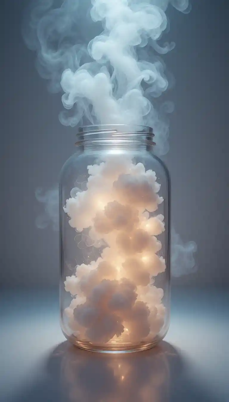 特寫柔和發光霧氣填滿的水晶玻璃罐