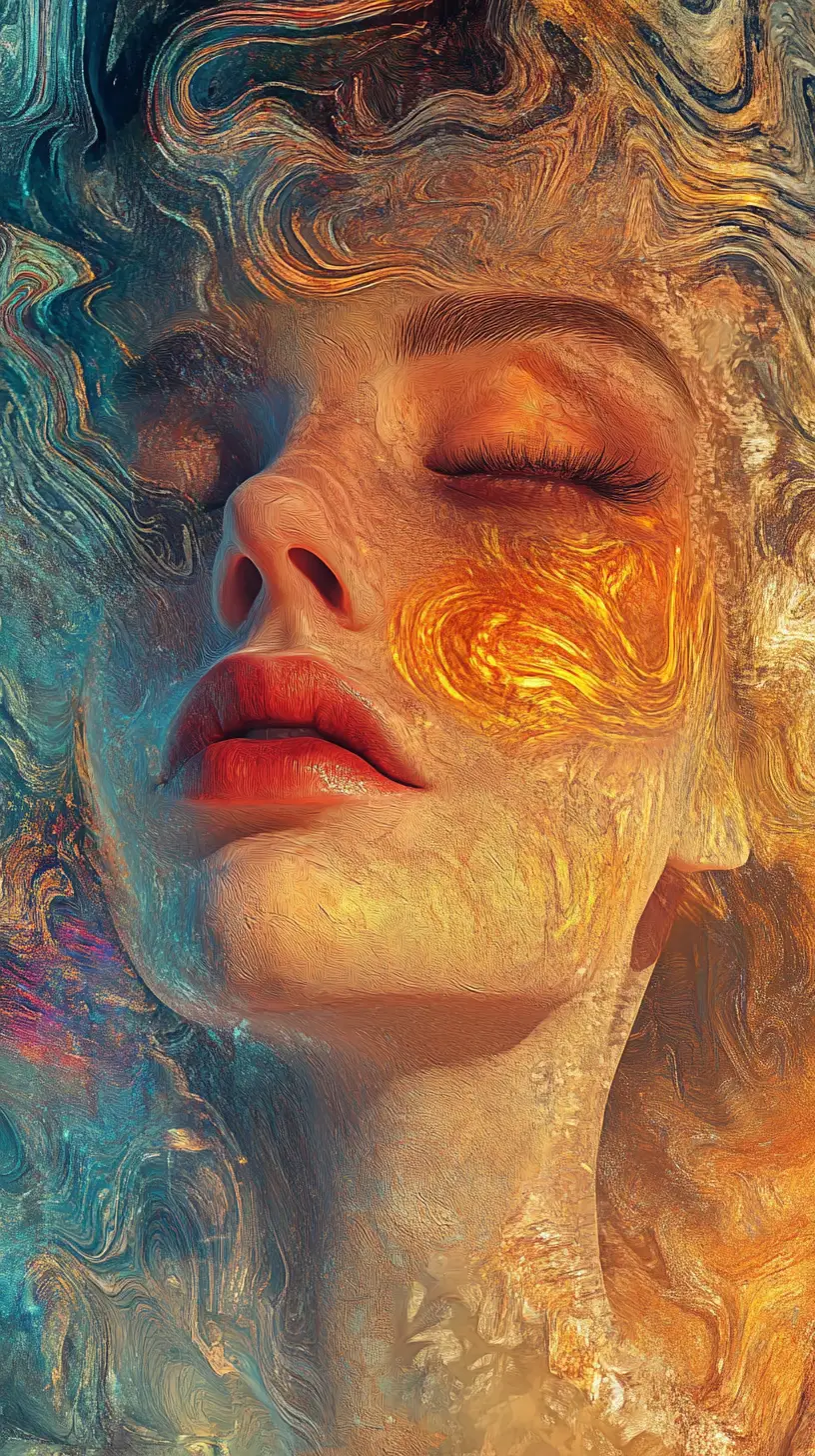 Surreal portrait of a woman with an abstract golden face