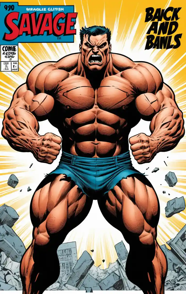Héroe Musculoso y Furioso al Estilo Cómic Retro
