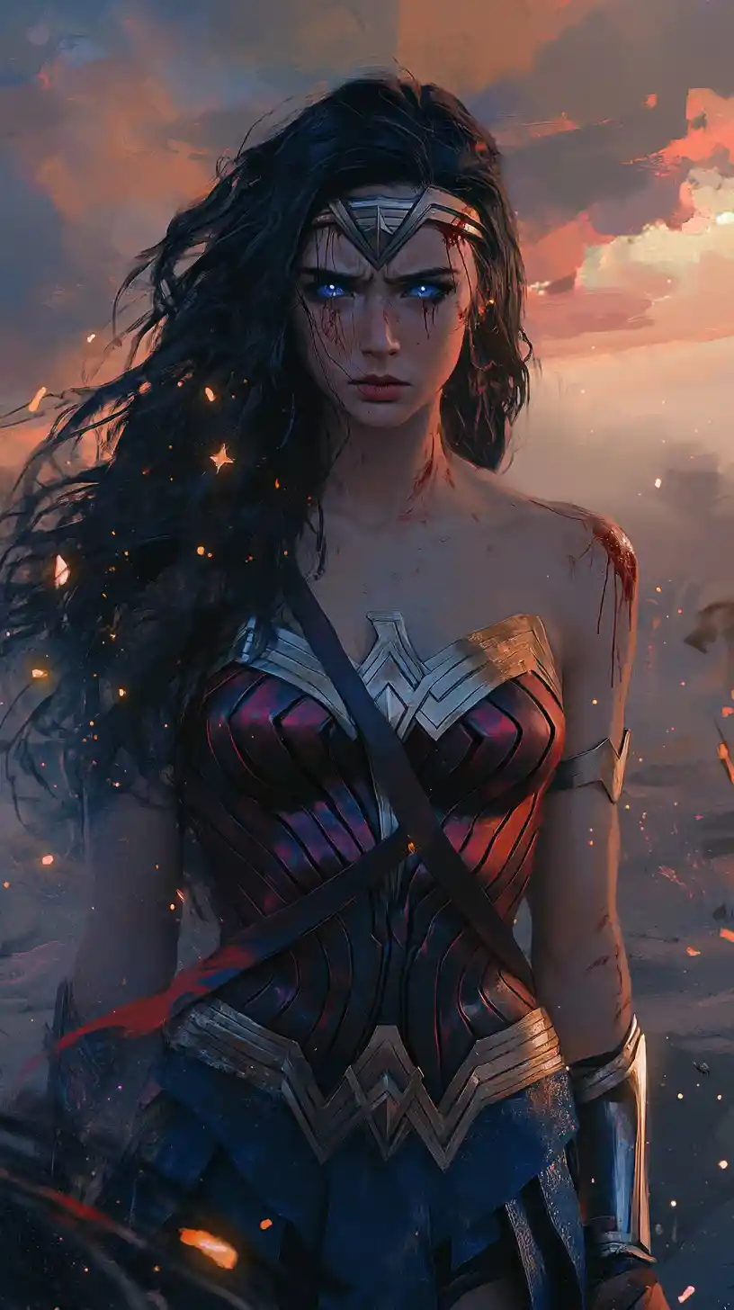 Weary warrior woman in a desolate post apocalyptic wasteland
