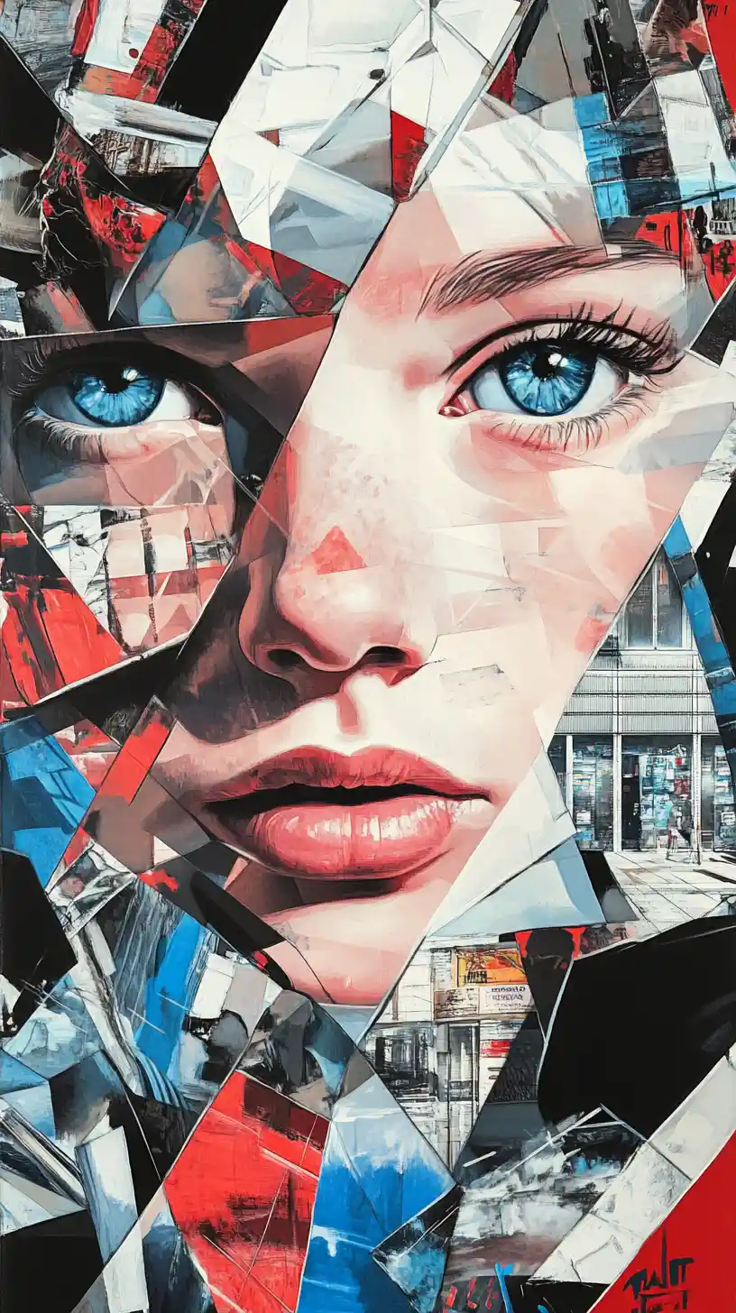 Manga girl close up with geometric abstract background