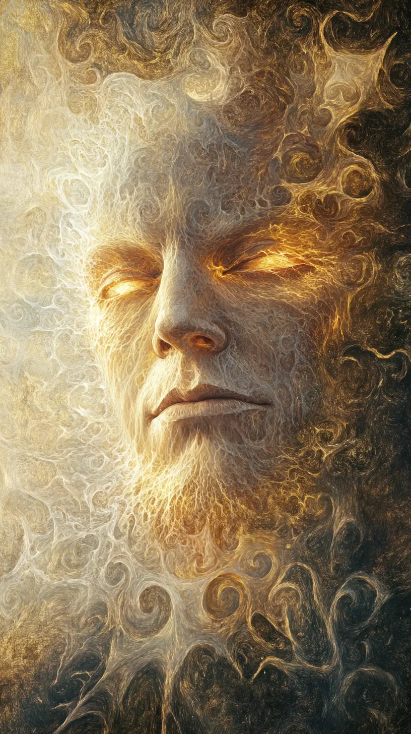 Surreal portrait of the enigmatic sandman in golden mist