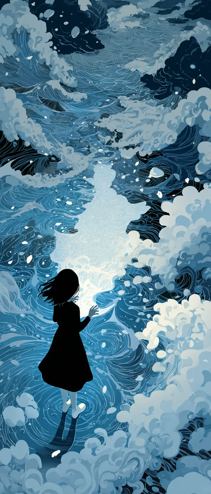 Heartbroken Woman Reaching Toward Fading Spirit In Moonlit Sea