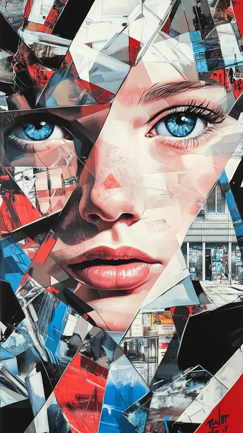 Manga girl close up with geometric abstract background