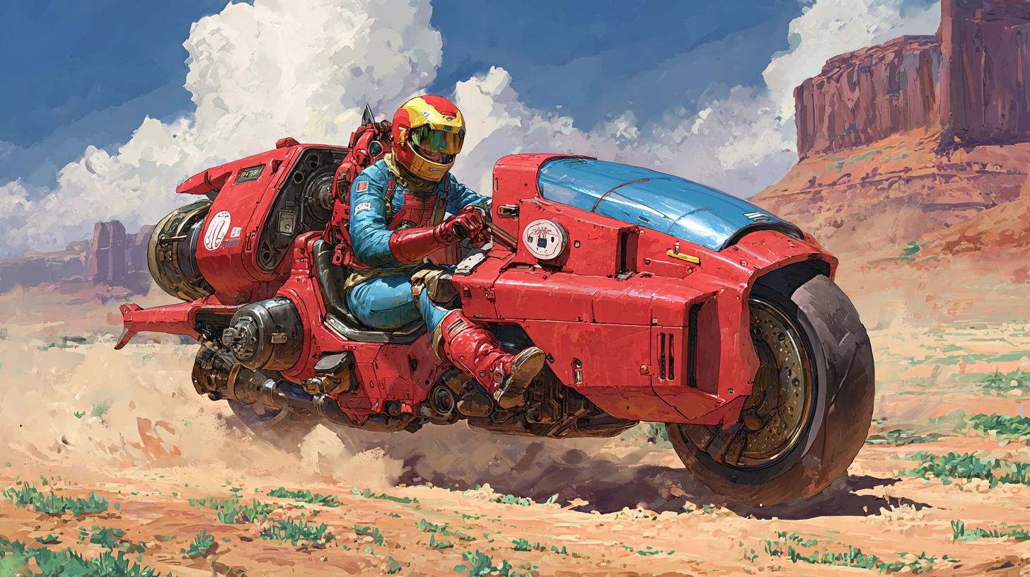 Futuristischer Hyper-Speeder rast über eine staubige Wüste