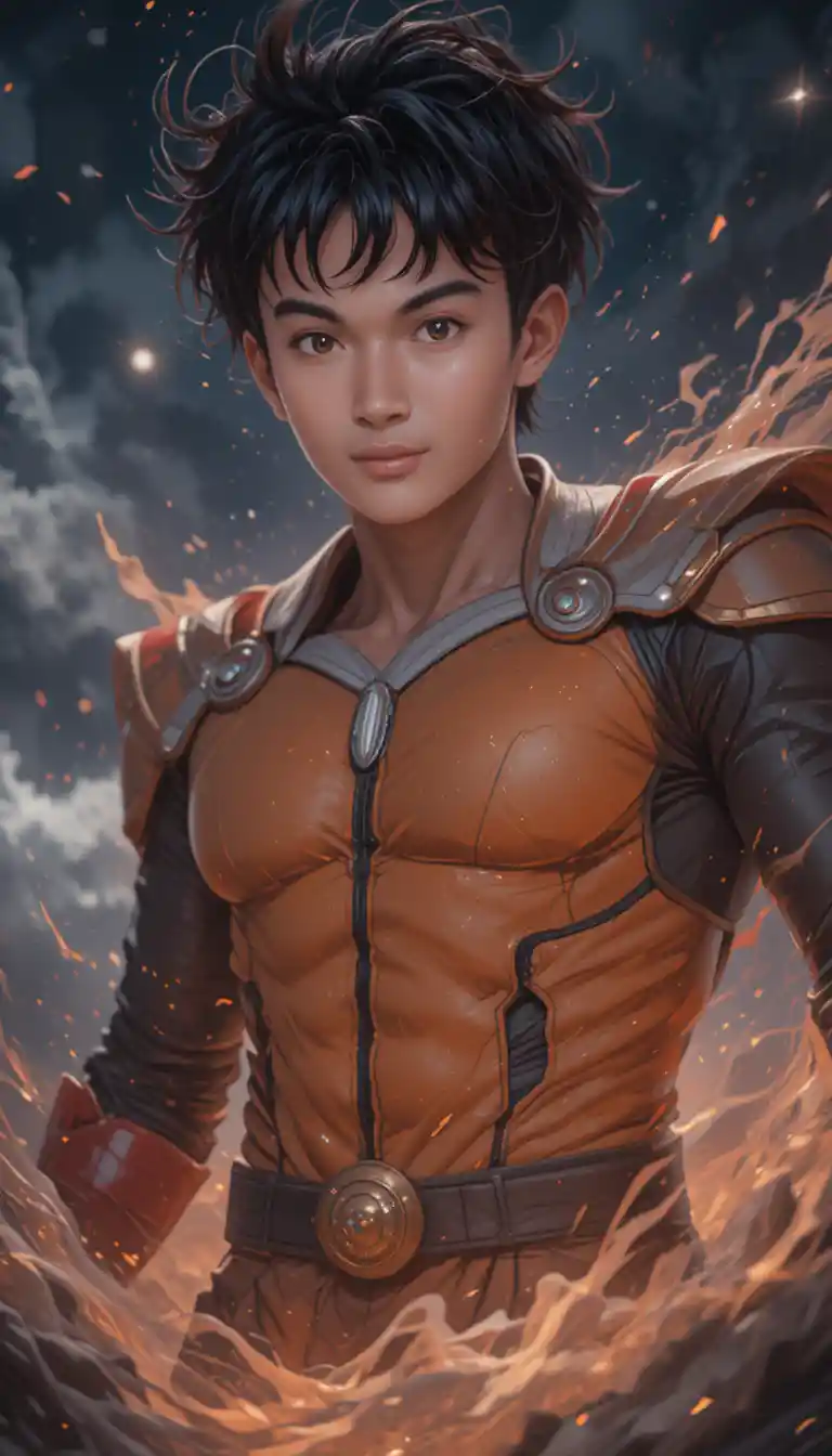 Heroic warrior channeling a tornado in the night sky