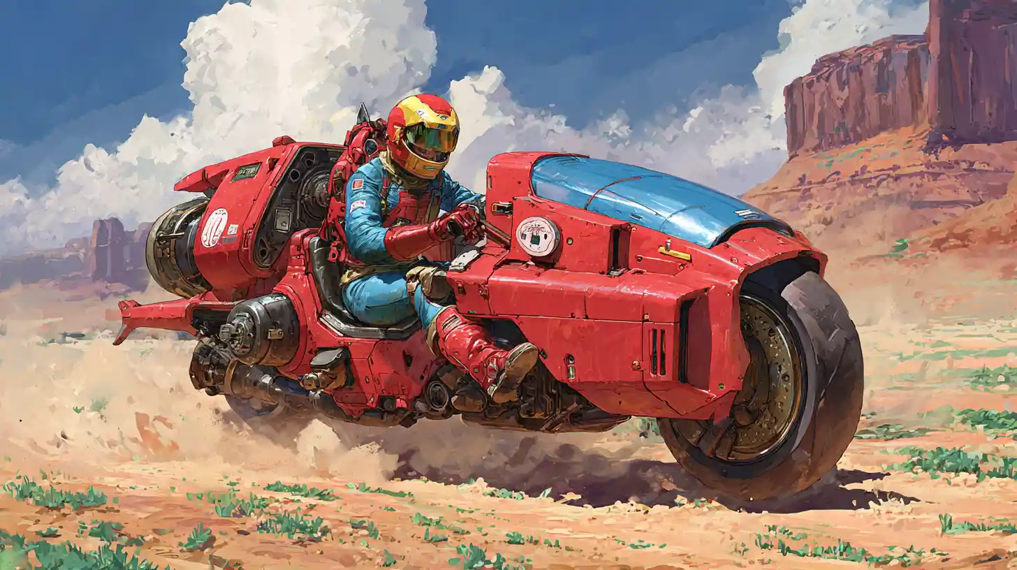 Futuristic hyper speeder racing across a dusty desert