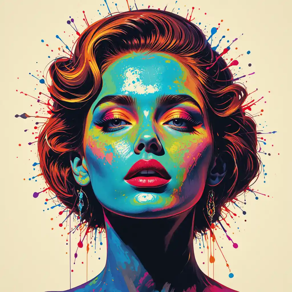 Colorful geometric pop art screen print with bold abstract forms