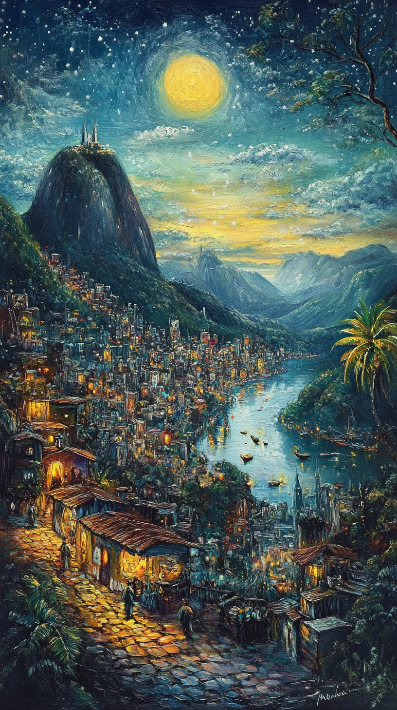 Pequeña pintura invernal de paisaje urbano de carnaval en Río de Janeiro