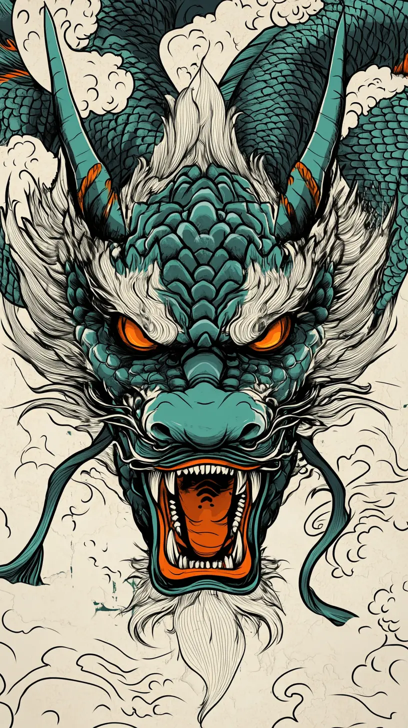 Wilder östlicher Drachenporträt im japanischen Tattoo-Stil