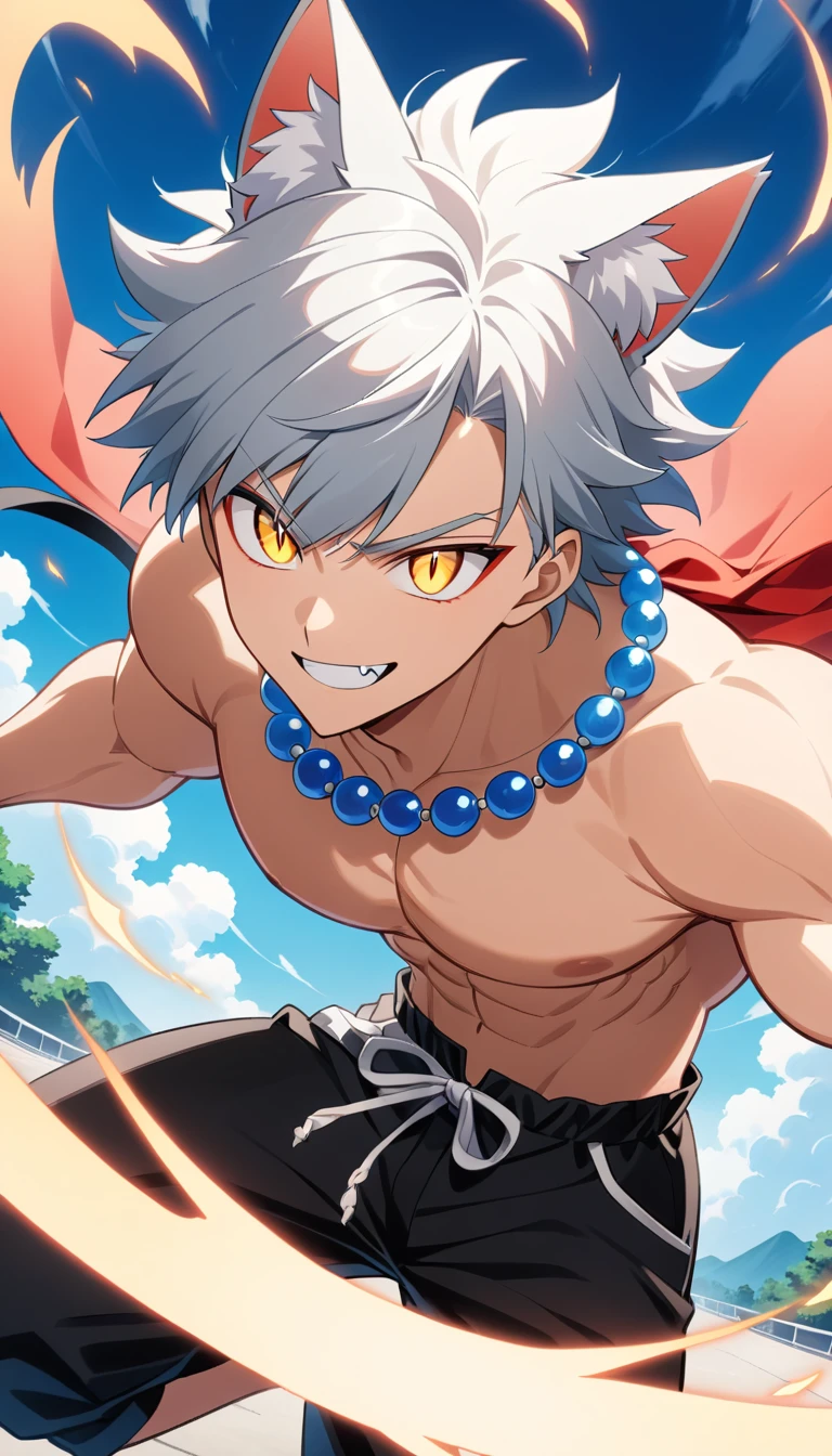 Homem de anime heterocrômico confiante sob um céu limpo