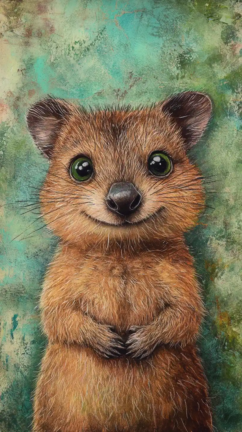 Quokka drawing with pastel green abstract background