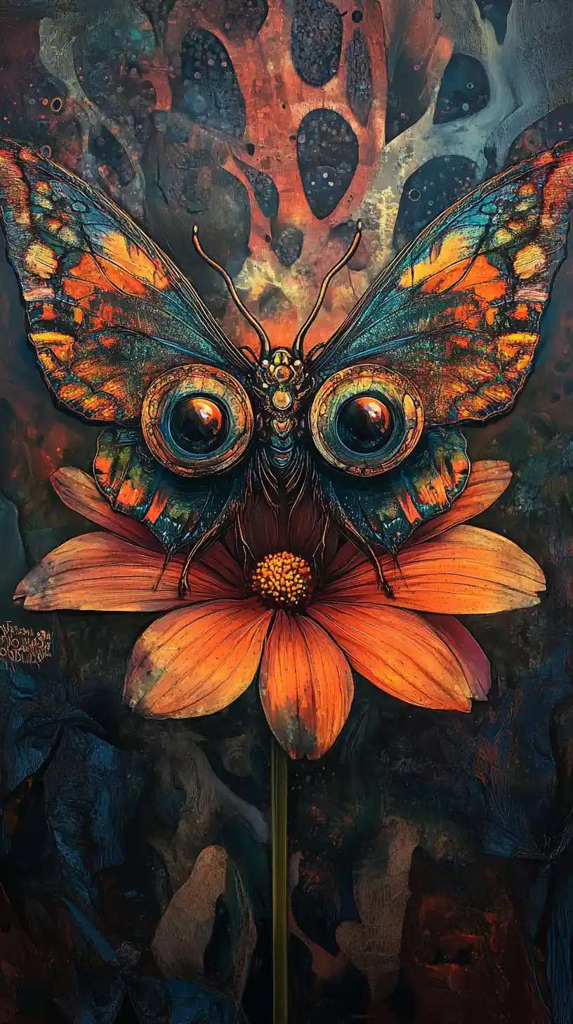 Psychedelic Butterfly Creature On A Daisey Petal