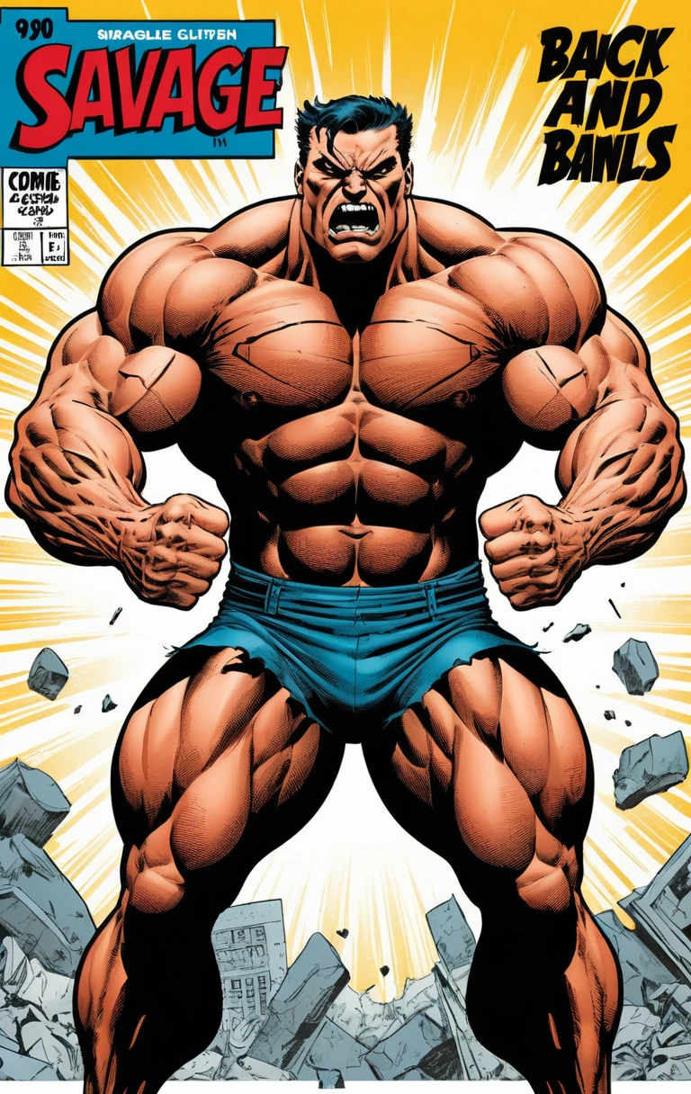 Héroe Musculoso y Furioso al Estilo Cómic Retro